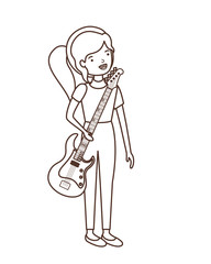 young woman with electric guitar character