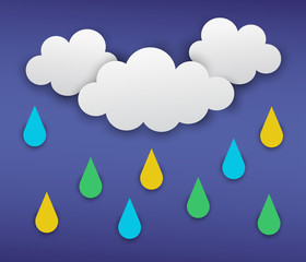 Vector illustration of gray clouds with rain on the dark blue background