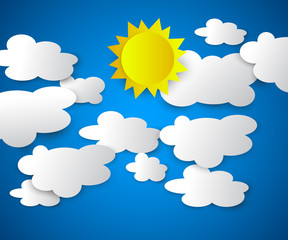 Vector illustration of clouds with sun on the blue background