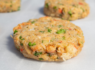 Semi-finished product of crab cakes.