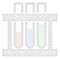 Mesh analysis test-tubes polygonal icon illustration. Abstract mesh lines and dots form triangular analysis test-tubes.