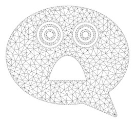 Mesh afraid smiley message polygonal 2d illustration. Abstract mesh lines and dots form triangular afraid smiley message.