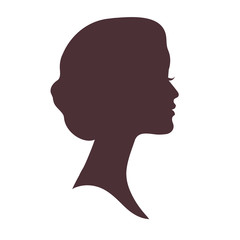 Beautiful female head with curly hair silhouette. Black profile face.