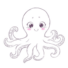 Cute carton octopus. Hand drawn