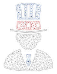 Mesh American capitalist polygonal icon illustration. Abstract mesh lines and dots form triangular American capitalist.