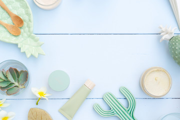 Beauty background with facial cosmetic products