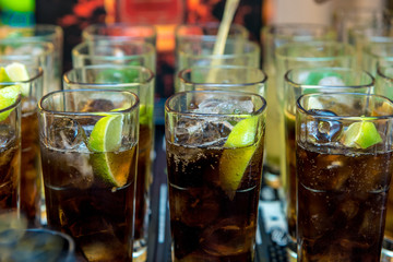 Cola / Rum / Whiskey Glasses with Ice Cubes