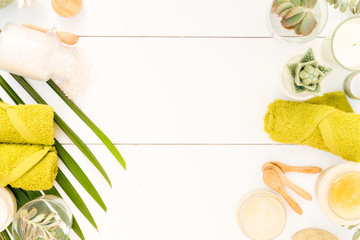 Beauty background with facial cosmetic products