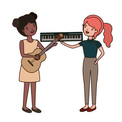 women with musical instruments character