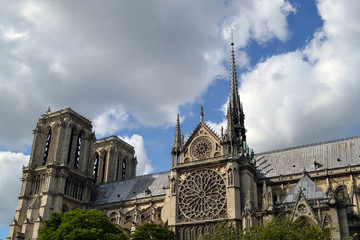Fototapeta na wymiar Famous right side of Notre-Dame Cathedral before dramatic fire from 15 April 2019
