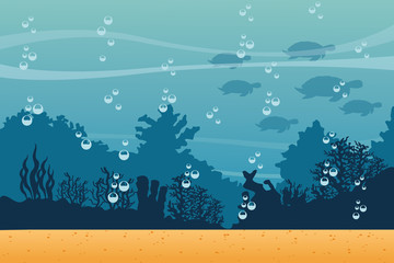 Sea and fishes scenery cartoon