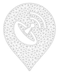 Mesh antenna marker polygonal icon illustration. Abstract mesh lines and dots form triangular antenna marker. Wire frame 2D polygonal line network in vector format isolated on a white background.