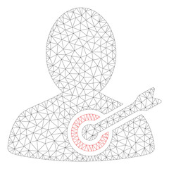 Mesh aim person polygonal icon illustration. Abstract mesh lines and dots form triangular aim person. Wire frame 2D polygonal line network in vector format isolated on a white background.