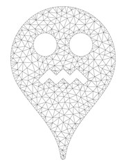 Mesh angry smiley map marker polygonal icon illustration. Abstract mesh lines and dots form triangular angry smiley map marker.