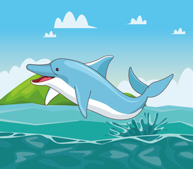 Dolphin in the sea cartoon