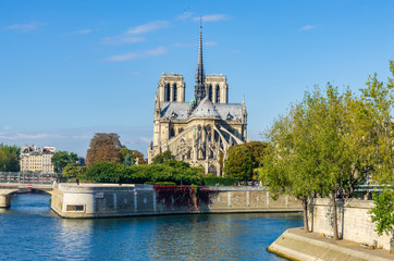 View of the cathedral of Notre Dame and the river Seine