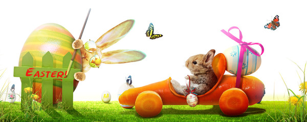 Obraz premium Osterhase unterwegs zum Osterfest!