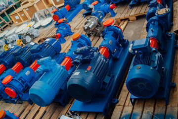 New finished electric water pumps in factory warehouse