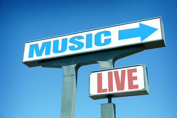 Aged live music sign