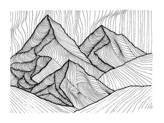 Hand drawn image of a mountain peak, engraving style, grunge textured