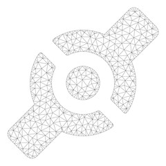Mesh artificial joint polygonal 2d illustration. Abstract mesh lines and dots form triangular artificial joint. Wire frame 2D polygonal line network in vector format isolated on a white background.