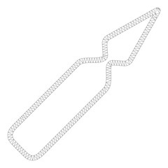 Mesh ampoule polygonal 2d illustration. Abstract mesh lines and dots form triangular ampoule. Wire frame 2D polygonal line network in vector format isolated on a white background.
