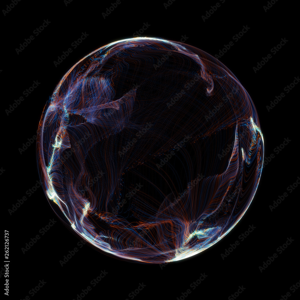 Poster abstract particle sphere, science background.virtual flow big binary data visualization. digital tec