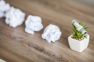 Great idea concept. Standing out of the crowd. Dollars photo