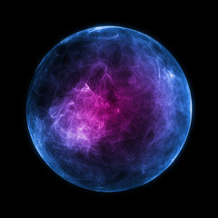 Abstract particle sphere, science background.Virtual flow big binary data visualization. Digital technology planet structure, Glows and particles. 3D render