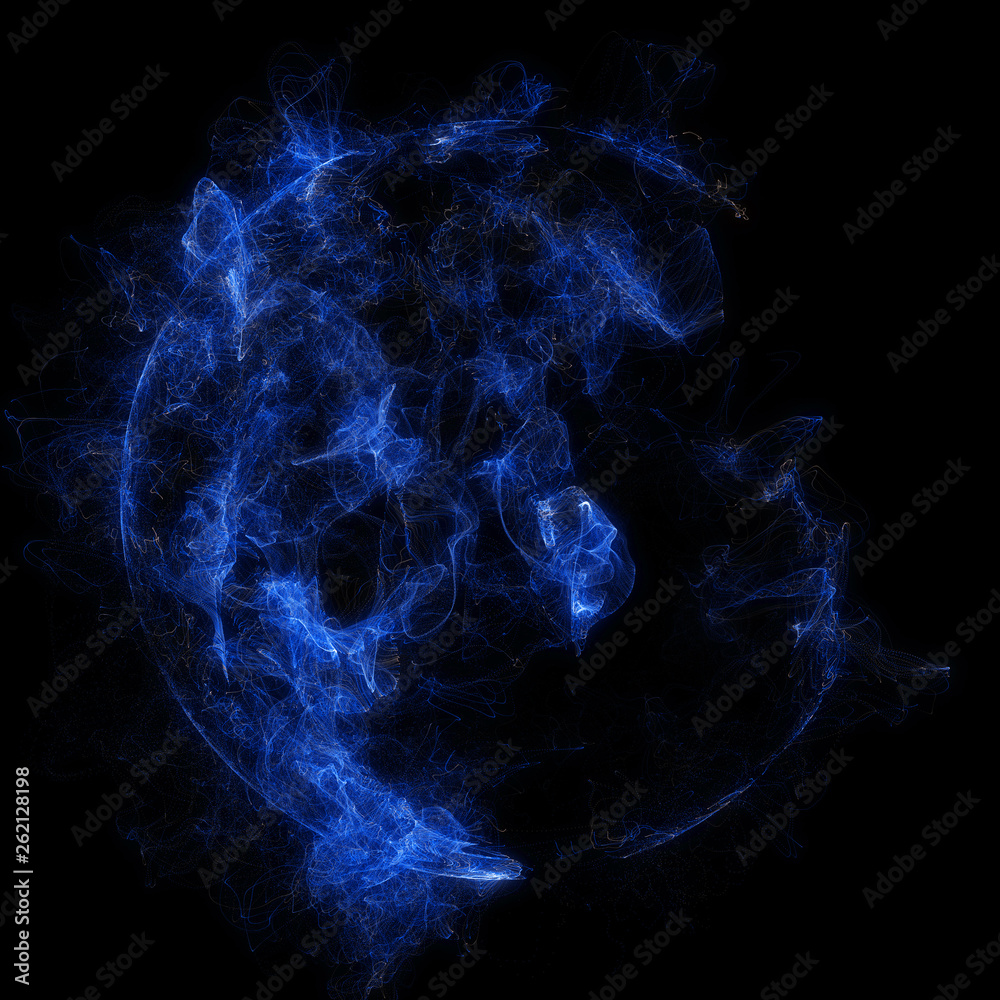 Poster abstract particles background with corrupted point sphere. sun solar flare particles coronal mass ej