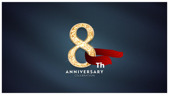 8th Anniversary celebration - Golden numbers with red fabric background	