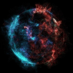 Abstract particles background with corrupted point sphere. Sun Solar Flare Particles coronal mass ejections. Globe grids with a broken structure. 3D render