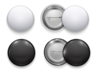 Realistic black  and white Blank  round badge set, vector realistic illustration isolated on white backgroun