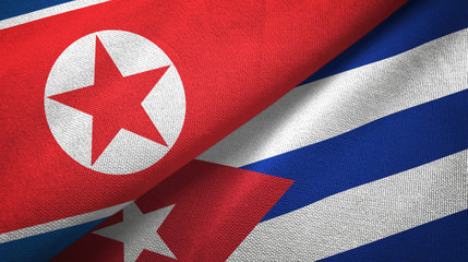 North Korea and Cuba two flags textile cloth, fabric texture