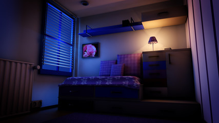 concept art of modern architectural interior environment with stylized lighting 