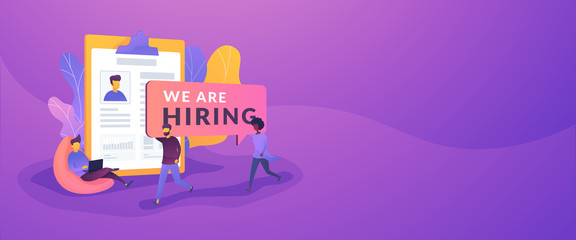 Recruitment agency, human resources service, recruitment network concept.Vector banner template for social media with text copy space and infographic concept illustration.