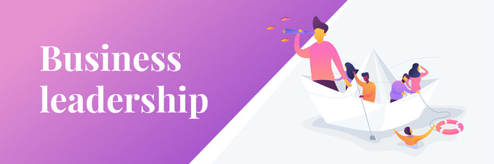 Business leadership, managing skills, leadership training plan concept. Vector banner template for social media with text copy space and infographic concept illustration.