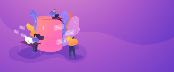 Smart office controller and voice commands, voice controlled office digital devices and Internet of things concept. Vector banner template for social media with text copy space and infographic concept