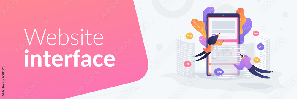 Poster front end development it concept. software development process. vector banner template for social me
