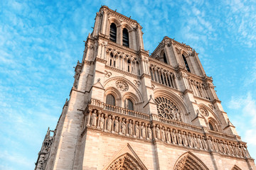 Fototapeta na wymiar Front side of Notre Dame de Paris Cathedral, most beautiful Cathedral in Paris. France.
