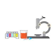 Fototapeta premium Test tube rack with a microscope. Laboratory instruments. Vector illustration design