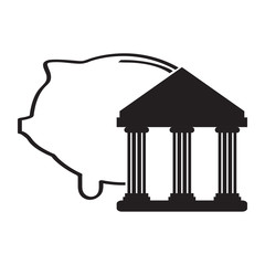 Bank building with a pig bank icon. Vector illustration design
