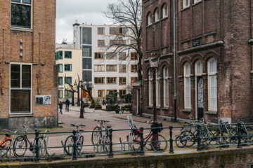 Fototapeta na wymiar Classical european architecture. Cityscape of Amsterdam, Holland