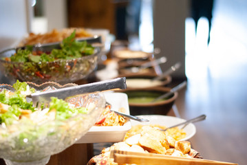 restaurant buffet with salad