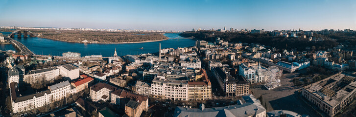 Obraz premium Aerial panorama of Podil district in Kyiv, Ukraine