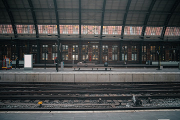 Train station platform in vintage european style