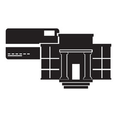Bank building with a credit card icon. Vector illustration design