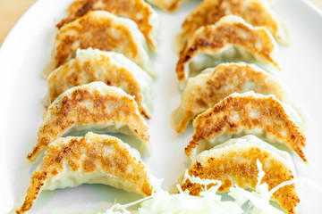 Japanese gyoza or dumplings with soy sauce