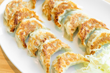 Japanese gyoza or dumplings with soy sauce