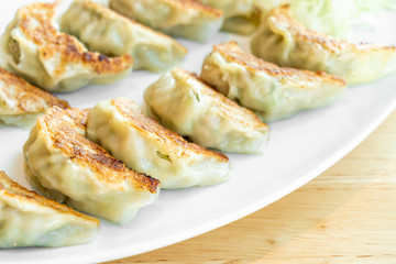 Japanese gyoza or dumplings with soy sauce